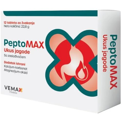 Vemax Pharma Peptomax Jagoda, 12 tableta za žvakanje Slike