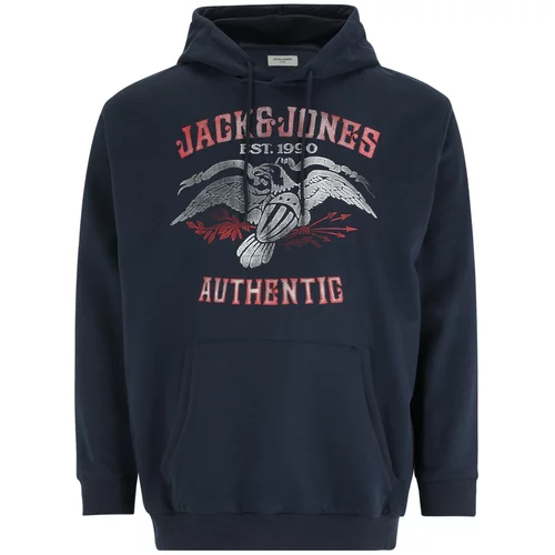Jack & Jones Plus Sweater majica 'FONNE' mornarsko plava / crvena / srebro