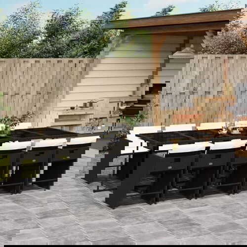 vidaXL 11-dijelni vrtni blagovaonski set s jastucima poliratan crni Cijene