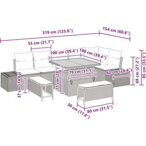 vidaXL 9-dijelni vrtni set sofe s jastučićima bež poli ratan akacija, 2-sjedna vrtna sofa s jastučićima bež poli ratan, 3-dijelni vrtni set za blagovanje s jastučićima bež poli ratan akacija Cijene