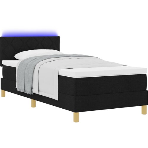 vidaXL Postelja s Podstavkom z Blazino & LED Črna 100x200 cm Tkanina, (22083563) Cene