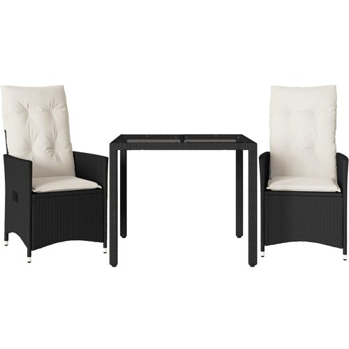  3-dijelni bistro set s jastucima crni od poliratana Crna 90 x 90 x 75 cm Slike