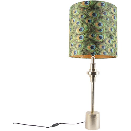 QAZQA Art Deco namizna svetilka zlata žametna senca pav dizajn 40 cm - Diverso Cene