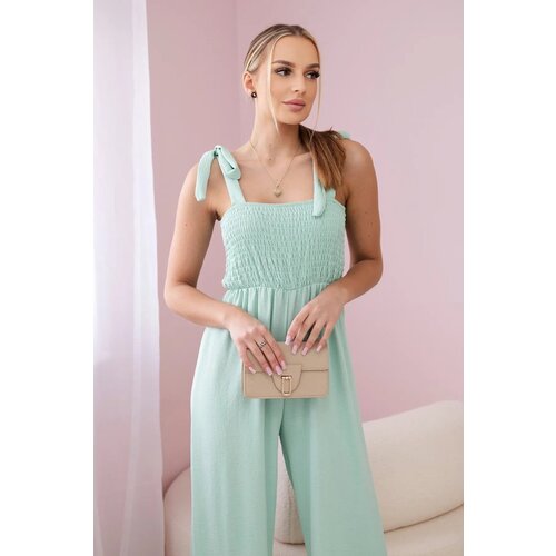 Kesi Waisted jumpsuit with a pleated top in dark mint colour Slike