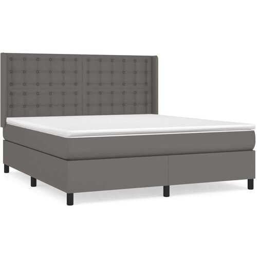  Krevet s oprugama i madracem sivi 160x200 cm od umjetne kože Slike