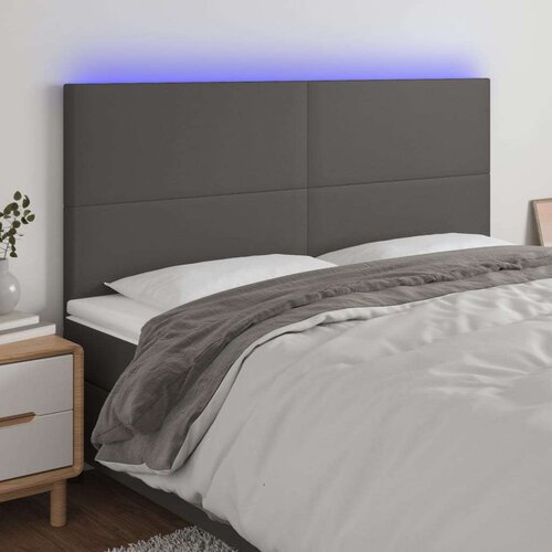 vidaXL LED posteljno vzglavje sivo 180x5x118/128 cm umetno usnje Cene