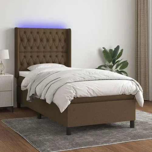  Krevet box spring s madracem LED tamnosmeđi 90x200 cm tkanina