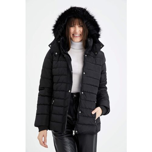 Defacto Water Repellent Hooded Faux Fur Coat Slike