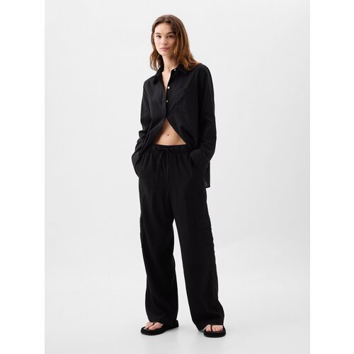GAP Linen Trousers Wide-Leg Cargo - Women Cene