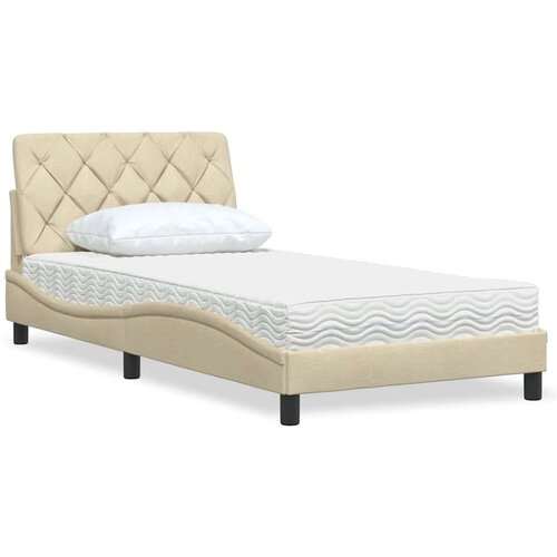  Krevet s madracem krem 100 x 200 cm od tkanine Cijene