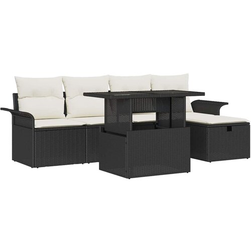 vidaXL Vrtna sedežna garnitura z blazino 6 pcs Črna Poly ratan, (5000144549) Cene