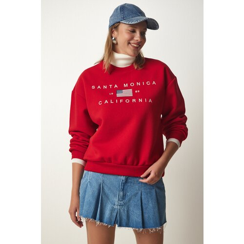 Happiness İstanbul Women's Red Embroidery Raised Knitted Sweatshirt Slike