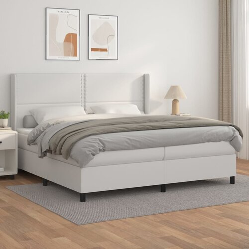 The Living Store Box spring postelja z vzmetnico bela 200x200 cm umetno usnje - Box Spring Postelja, (21518194) Cene