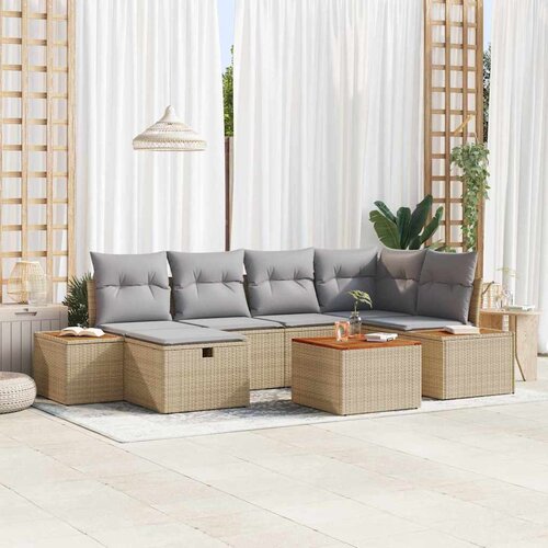  Sjedeća garnitura za vrt 7 pcs Bež 55 x 62 x 69 cm Poli ratan Cijene