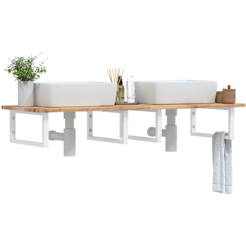  Zidna polica za umivaonik od čelika i masivnog bagremovog drva Smeđa 120 x 50 x 2 cm Cijene