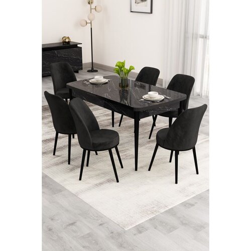 Hanah home Nix produživi trpezarijski sto i 4 stolice, crni mermer/crna Slike