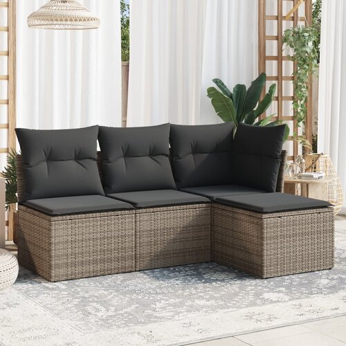  4-dijelni set vrtnih sofa od poliratana s jastucima sivi Slike