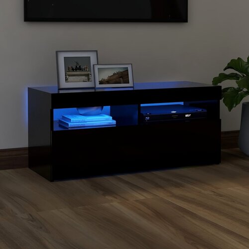 VidaXL TV ormarić s LED svjetlima crni 90x35x40 cm Slike