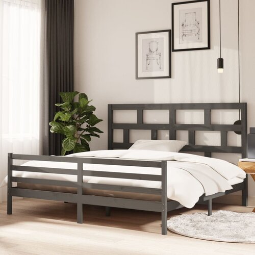 The Living Store Posteljni okvir siv iz borovine 200x200 cm - Posteljni Okvir, (21522960) Slike
