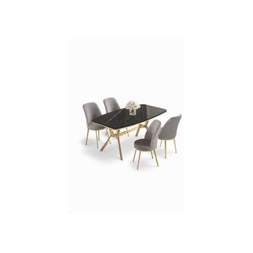 Hanah home Set trpezarijskog stola i stolica (5 delova) Lena Black Marble Gold Grey Cene