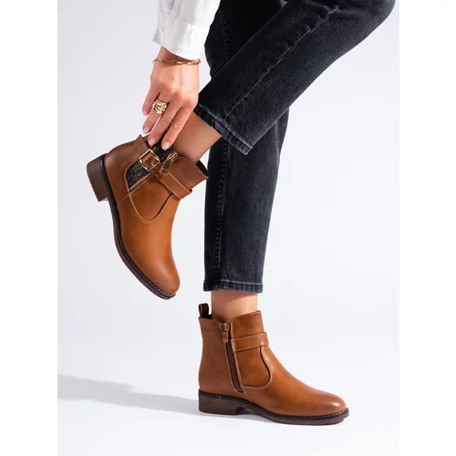 SHELOVET Brown short ankle boots with flat heels