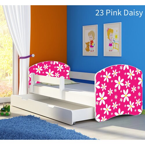 Dječji krevet ACMA s motivom, bočna bijela + ladica 160x80 cm 23 Pink Daisy Cijene