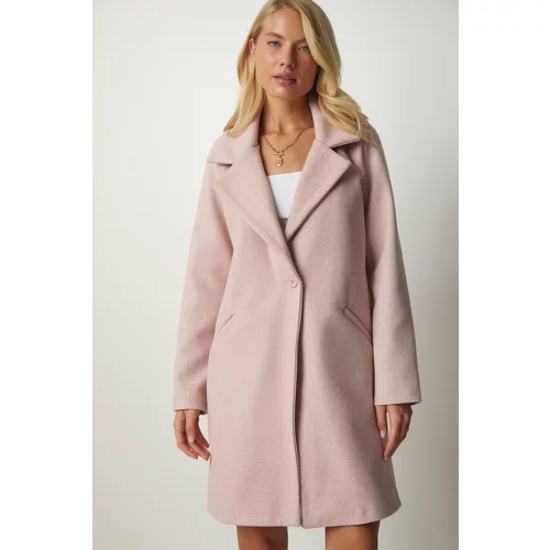 Happiness İstanbul Women's Light Pink Double Breasted Collar Buttoned Cachet Coat