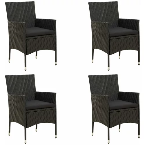 vidaXL Vrtne stolice s jastucima 4 kom od poliratana crne