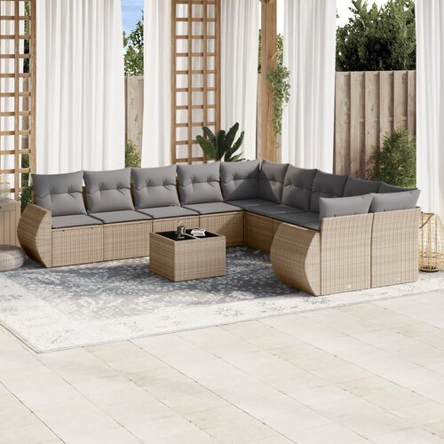 vidaXL 11-dijelni set vrtnih sofa od poliratana s jastucima bež Cijene