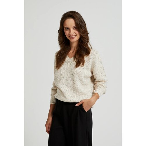 Moodo Women&amp;#039;s simple sweater with V-neck - beige Slike