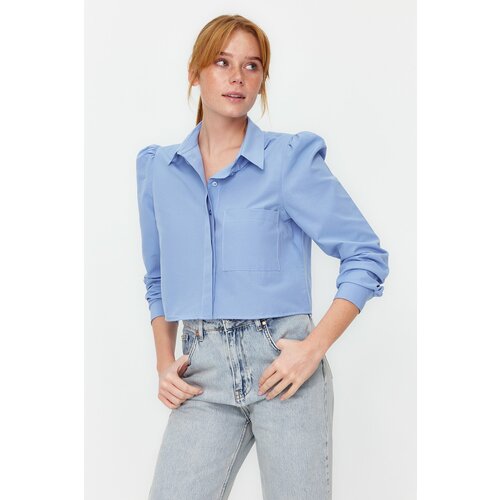 Trendyol Light Blue Crop Woven Shirt Slike