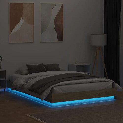  Okvir kreveta s LED svjetlima boja hrasta sonome 160 x 200 cm Slike