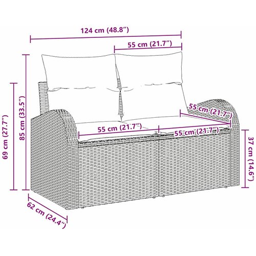  Vrtni kauč s jastukom Siva 124 x 62 x 69cm poliratan Slike