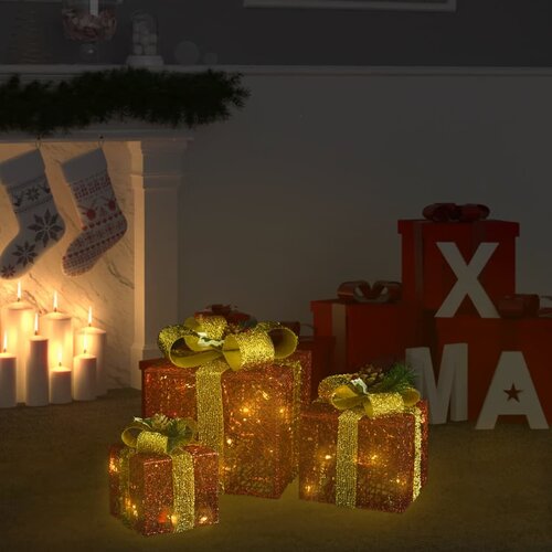 VidaXL Ukrasne božićne kutije za poklone 3 kom crvene Slike