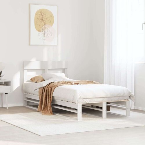 VidaXL Okvir kreveta bez madraca bijeli 75 x 190 cm masivna borovina Slike