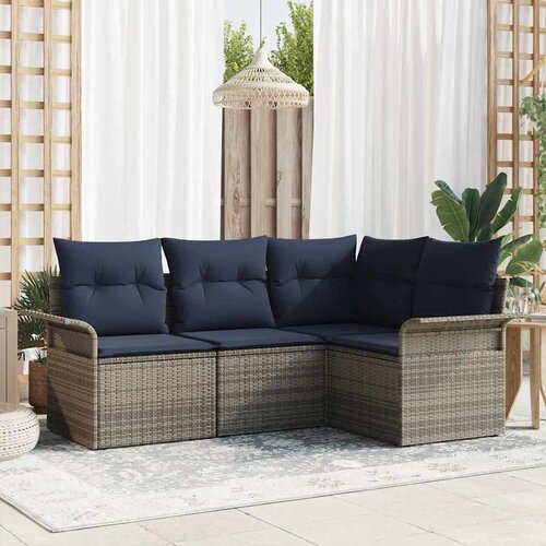  Vrtna sedežna garnitura z blazino 4 pcs Siva Poly ratan, (5000022211) Cene