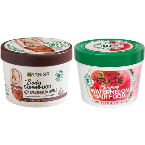 Garnier body superfood krema za telo cocoa 380ml + fructis hair food maska za kosu watermelon 390ml Slike