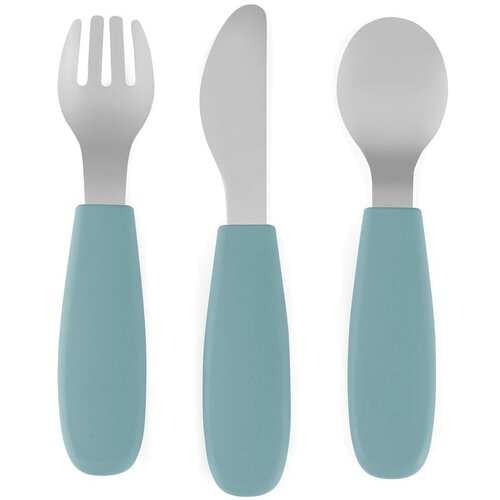Petite&Mars Komplet jedilnega pribora iz nerjavečega jekla s silikonskim ročajem 12 m+ Take&Match, Frosted Sky Cene
