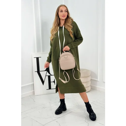 Kesi Long dress with a hood in khaki color