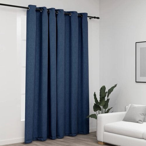 VidaXL Zatemnitvena zavesa z obročki videz platna modra 290x245 cm Slike