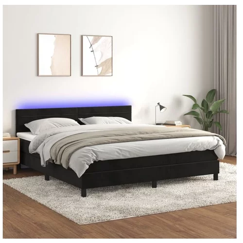 vidaXL Box spring postelja z vzmetnico LED črna 180x200 cm ž