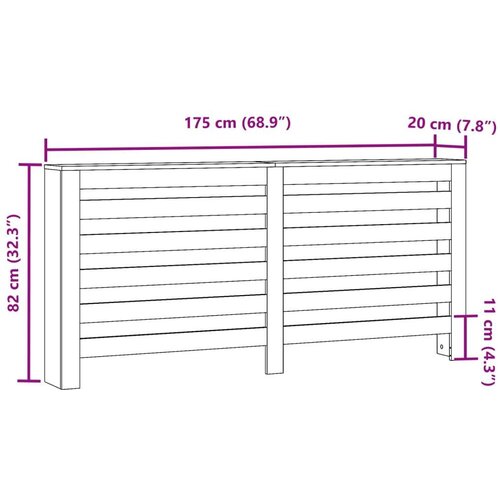 VidaXL Pokrov za radijator crni 175x20x82 cm konstruirano drvo Slike