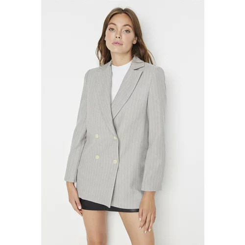 Trendyol Gray Regular Lined Double Breasted Blazer with Closure