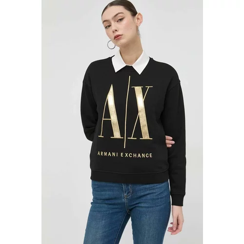 Armani Exchange Bombažen pulover ženska, črna barva