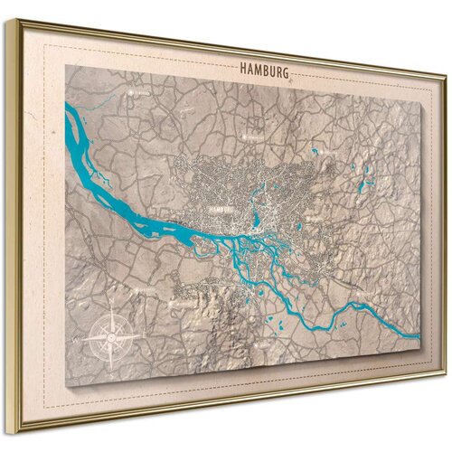  Poster - Raised Relief Map: Hamburg 60x40 Slike