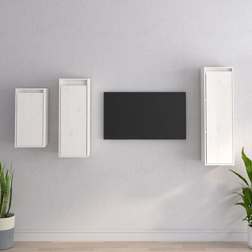 The Living Store TV omarica 3 kosi bela trdna borovina - TV Omarica, (21374883) Slike