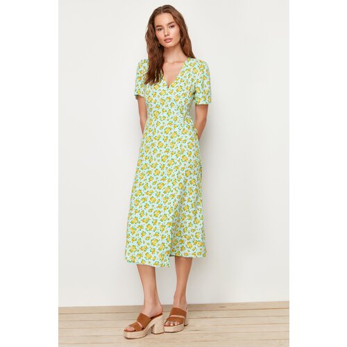 Trendyol multicolored double-breasted midi woven patterned dress Cene