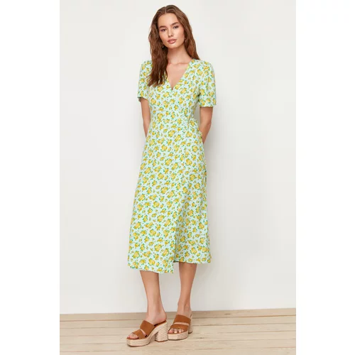 Trendyol Multicolored Double-breasted Midi Woven Patterned Dress