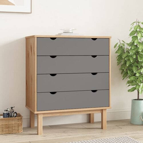 The Living Store Predalnik OTTA rjav in siv 76,5x39,5x90 cm trdna borovina - Omarica S Predali, (21429279) Slike
