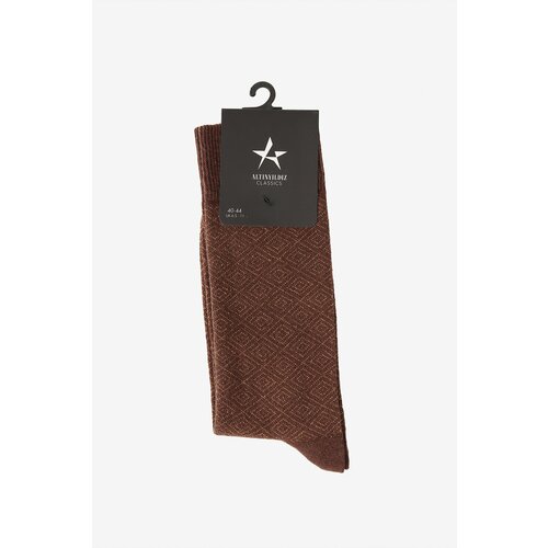 ALTINYILDIZ CLASSICS Men's Brown-Beige Patterned Bamboo Cleat Socks Slike